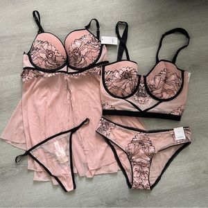 Auden Pink & Black Babydoll Floral Set Bundle